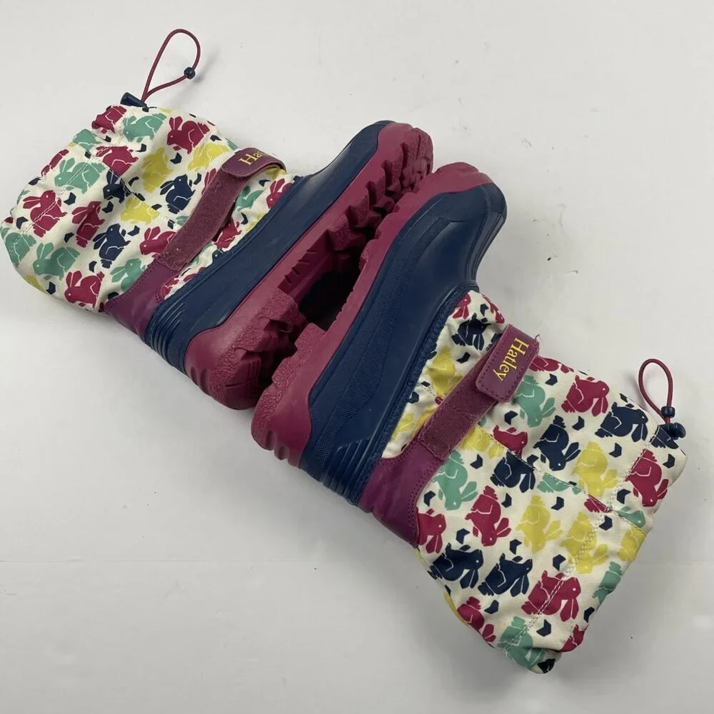 Hatley Snow Boots Youth Big Girl 3 Winter Waterproof Multicolor Rabbit Print